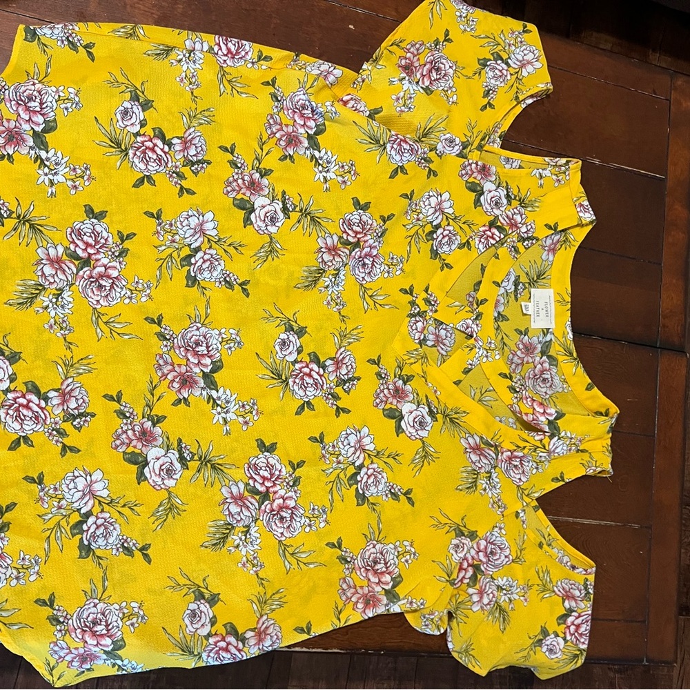 Yellow Ruffled Cap Sleeve Blouse with Peter Pan Collar